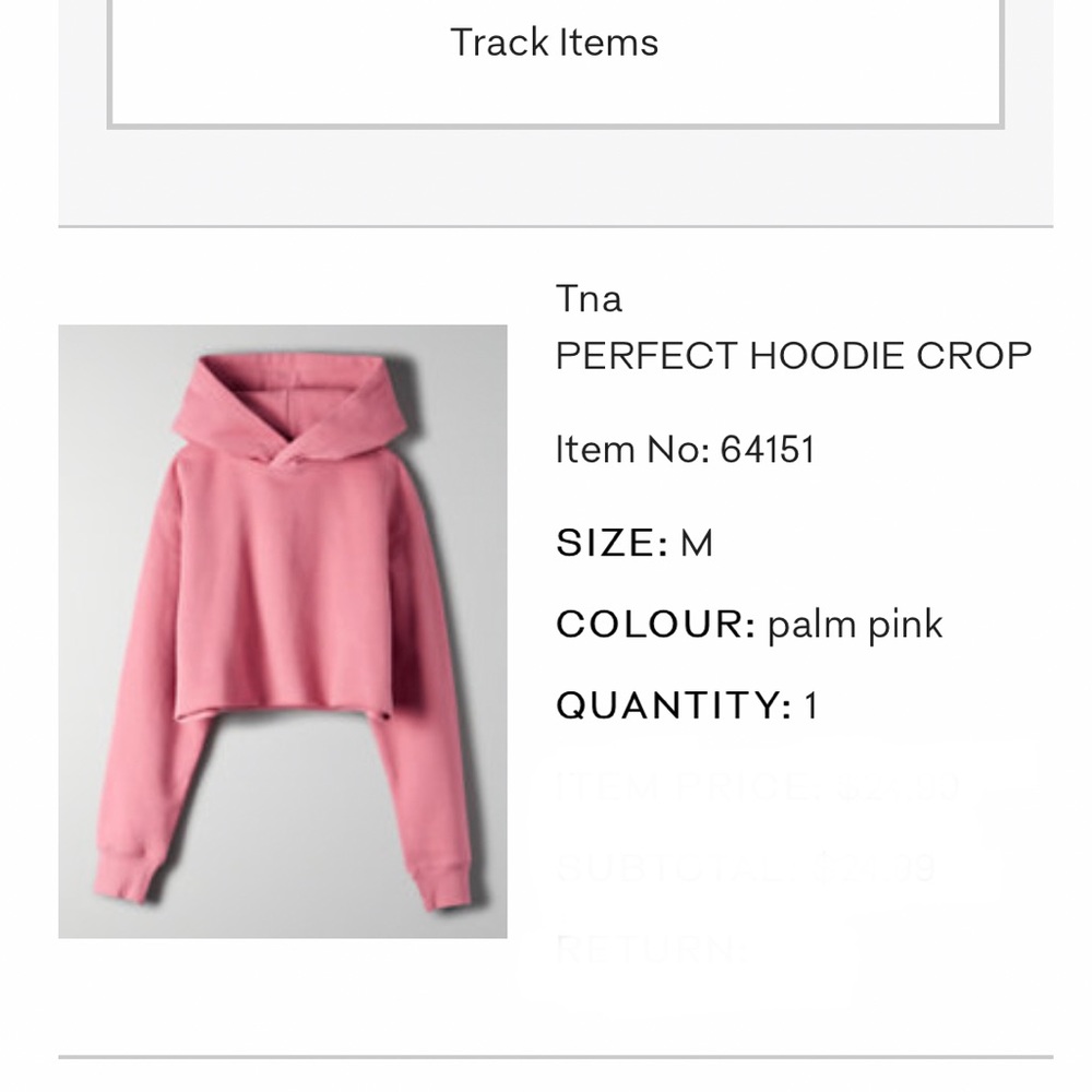 Aritzia TNA perfect cropped hoodie size M